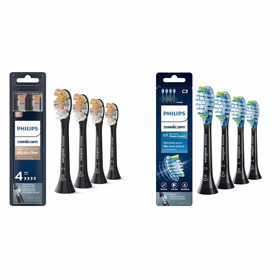 Premium All-in-One (A3) Replacement Toothbrush Heads & Genuine Premium Plaque Control Replacement Toothbrush Heads, 4 Brush Heads, Black