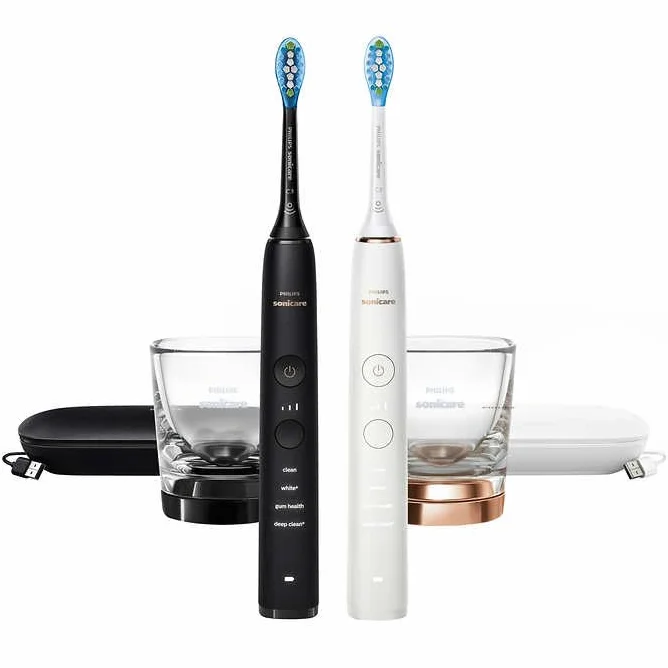 Battery Powered Sonicare Diamond Clean Rechargeable Toothbrush for Complete Oral Care 2-Pack Handles (Black