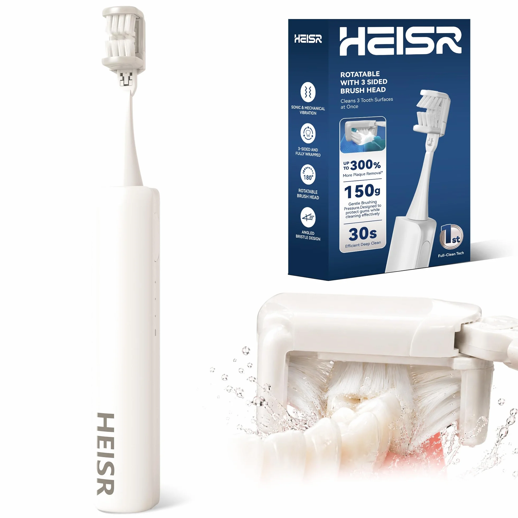Electric Toothbrush for Teenager and Adult | with Patented Bass Angled Bristles & 180° Rotating Head & 3 Modes