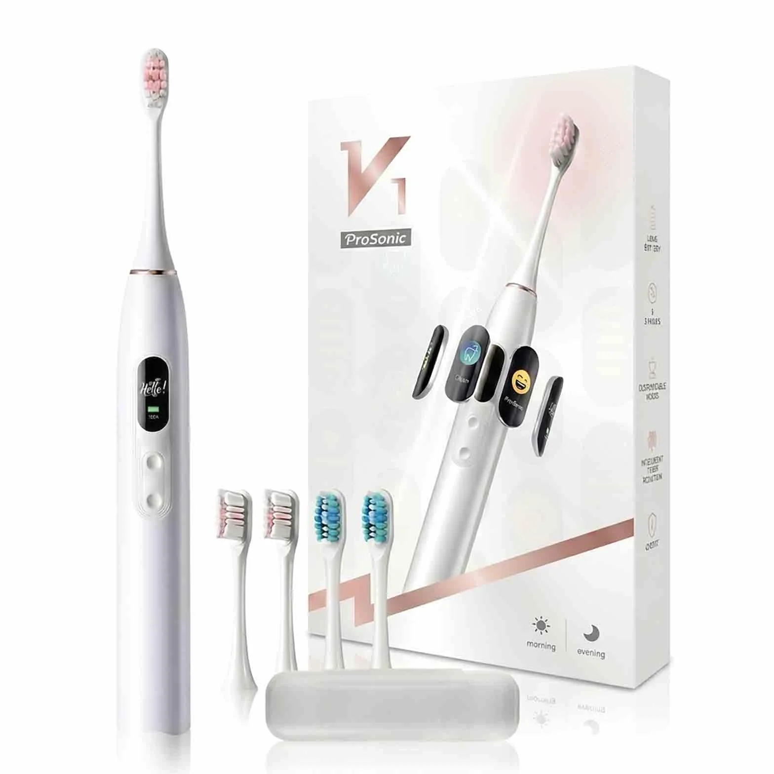 5 Cleaning Modes, Smart Pressure Control to Protect Gums, Professional Sonic Deep Clean for Smoother Teeth, Travel Case, White