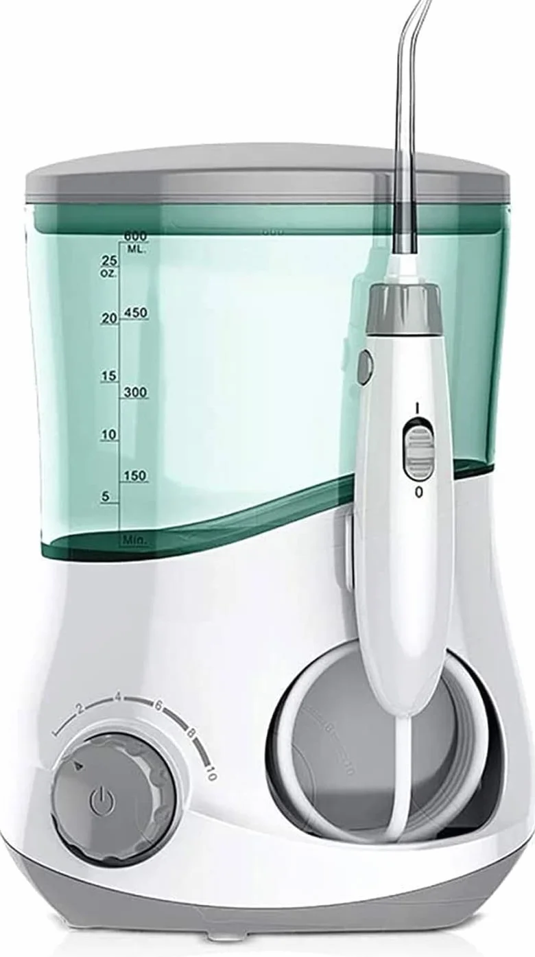 Water Flosser for Teeth, Dental Oral Irrigator with 6 Jet Tips, 600ML Water Tank, Non-Slip Base, Quiet Electric Flosser for Braces Care, Teeth Cleaner