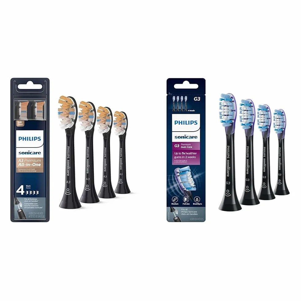 Premium All-in-One (A3) Replacement Toothbrush Heads, HX9094/95, Smart Recognition, Black 4-pk & G3 Premium Gum Care Replacement Toothbrush Heads, Black, HX9054/95