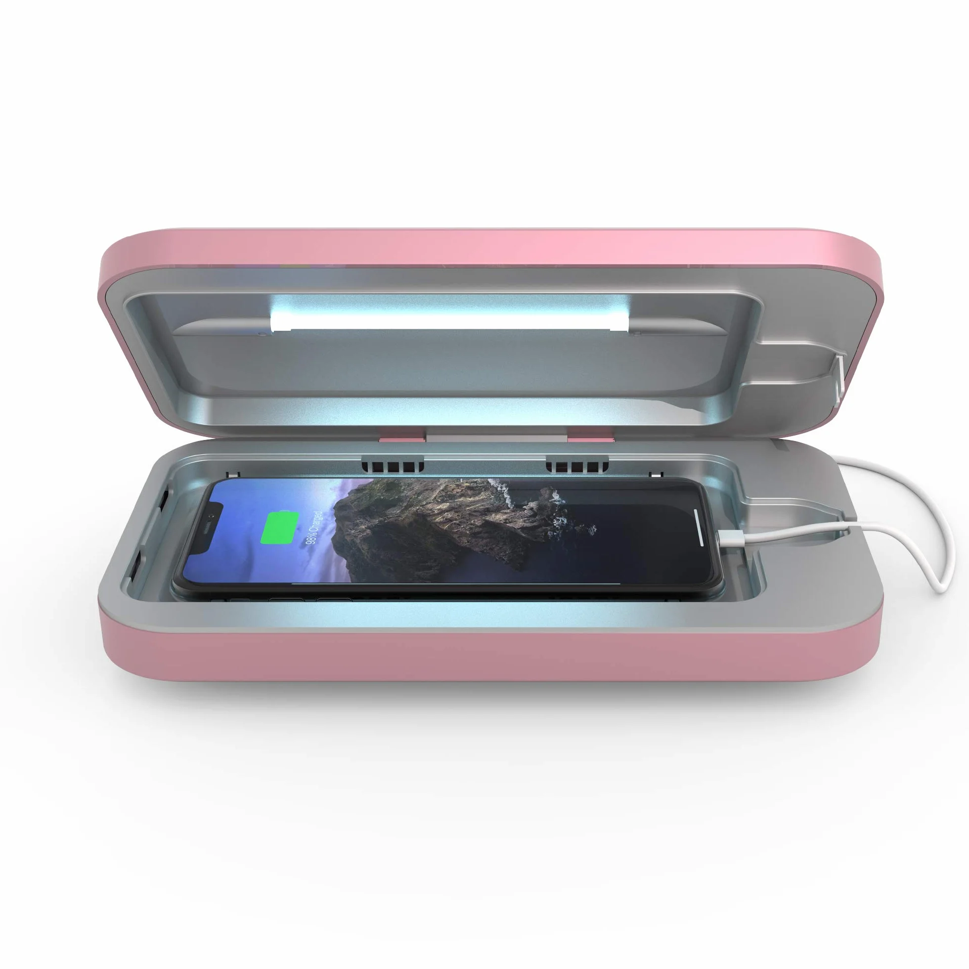 3 UV Phone Sanitizer Box & Dual Charger, Patented 360° UV, Orchid | Patented, Clinically Tested, Kills 99.9% of Germs, Fits All Phones, Charges 2 Devices, 10-Min Cycle
