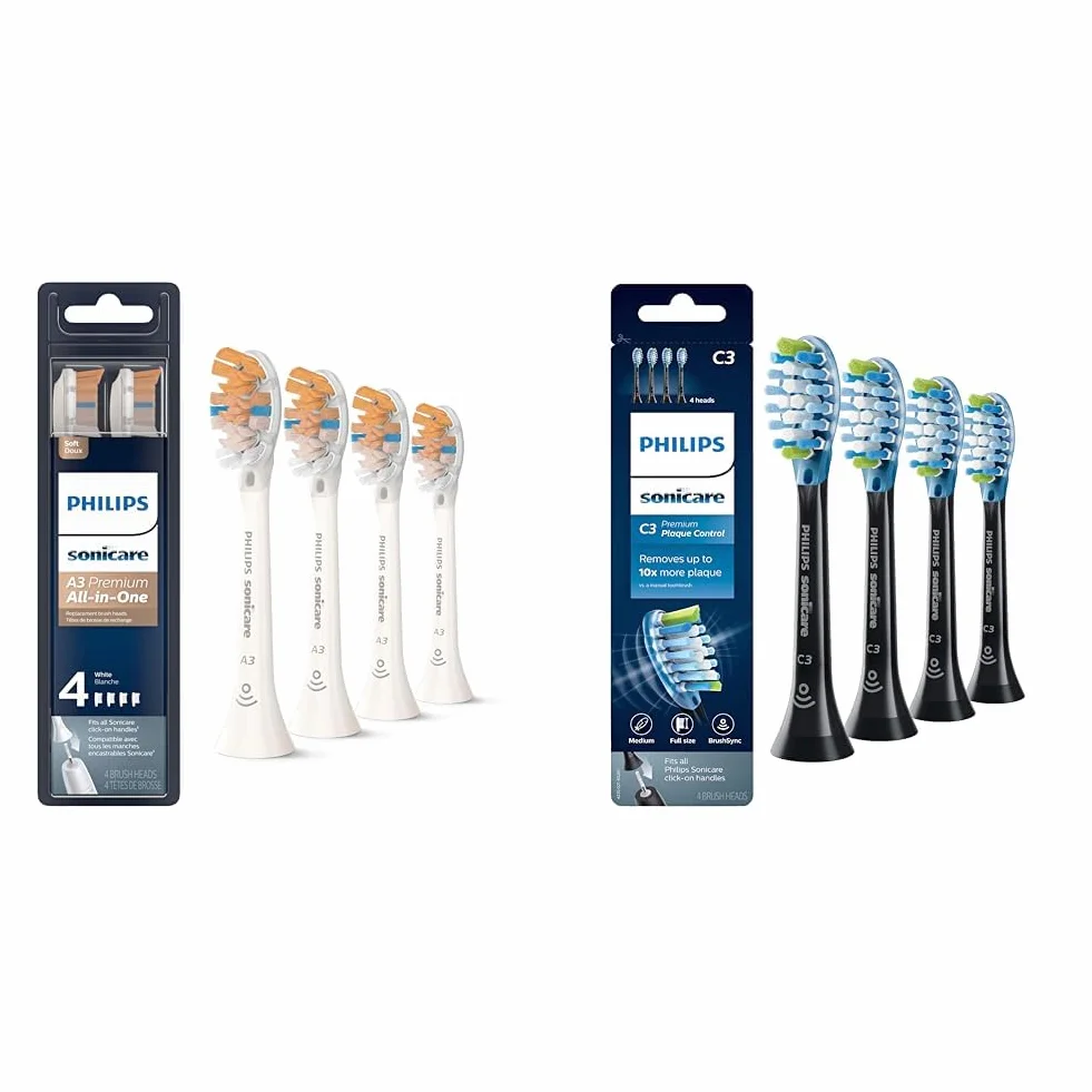 Premium All-in-One (A3) Replacement Toothbrush Heads & Genuine Premium Plaque Control Replacement Toothbrush Heads, 4 Brush Heads, Black
