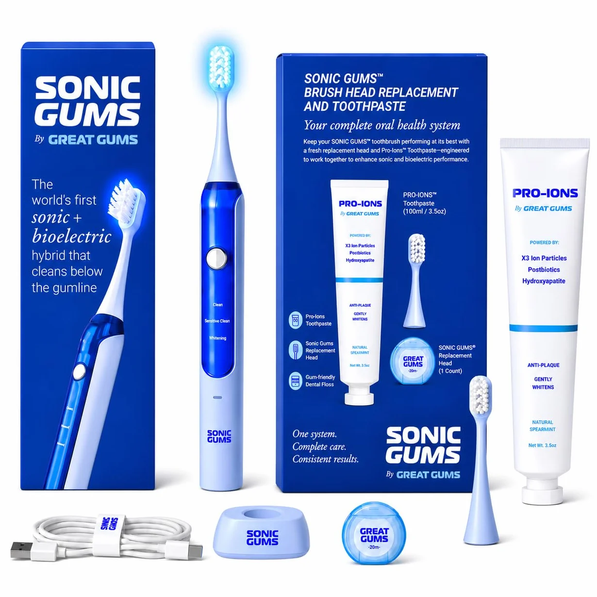 Electric Toothbrush + Oral Health Kit Bundle | Includes Toothpaste, Replacement Brush Head & Floss