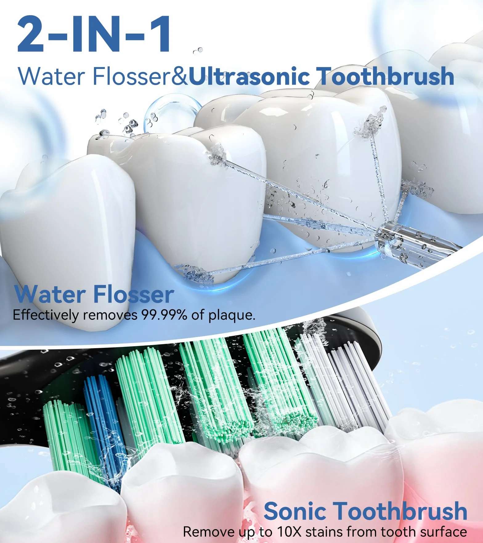 Water Flosser & Ultrasonic Electric Toothbrush Combo, 600ML Water Dental Flosser with 7 Jet Tips, 10 Adjustable Water Pressure, 5 Toothbrush Heads for Home Use, Gums, Braces | 7 Jet Tips, 5 Brush Heads, for Home Use, Braces & Gum Care, 10 Adjustable Setti