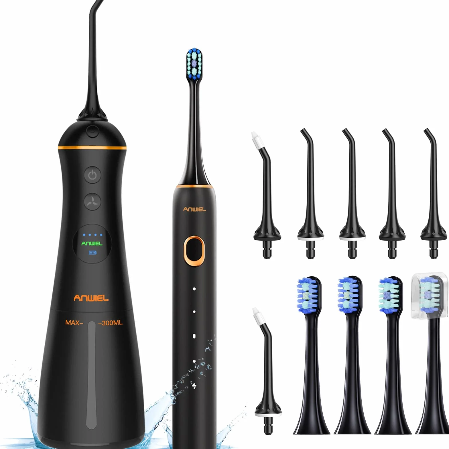 【2 in 1】 Flosser and Toothbrush for Teeth, 300ML Irrigator, 6 Tips, 4 Brush Heads, IPX7 Waterproof Flossing Teeth Cleaning Kit for Gums, Braces Care