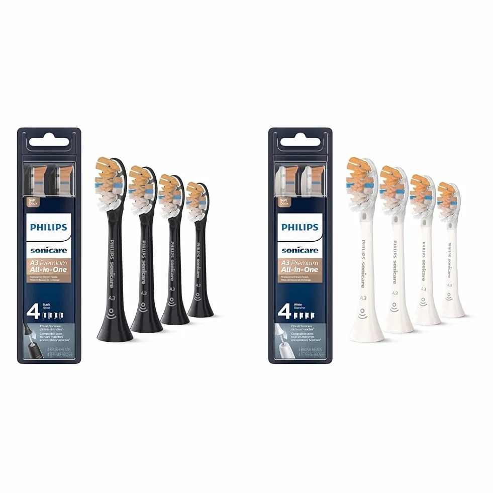 Sonicare Premium All-in-One Replacement Toothbrush Heads, HX9094/95, Smart Recognition, Black 4-pk & Premium All-in-One Replacement Toothbrush Heads, HX9094/65, Smart Recognition, White 4-pk