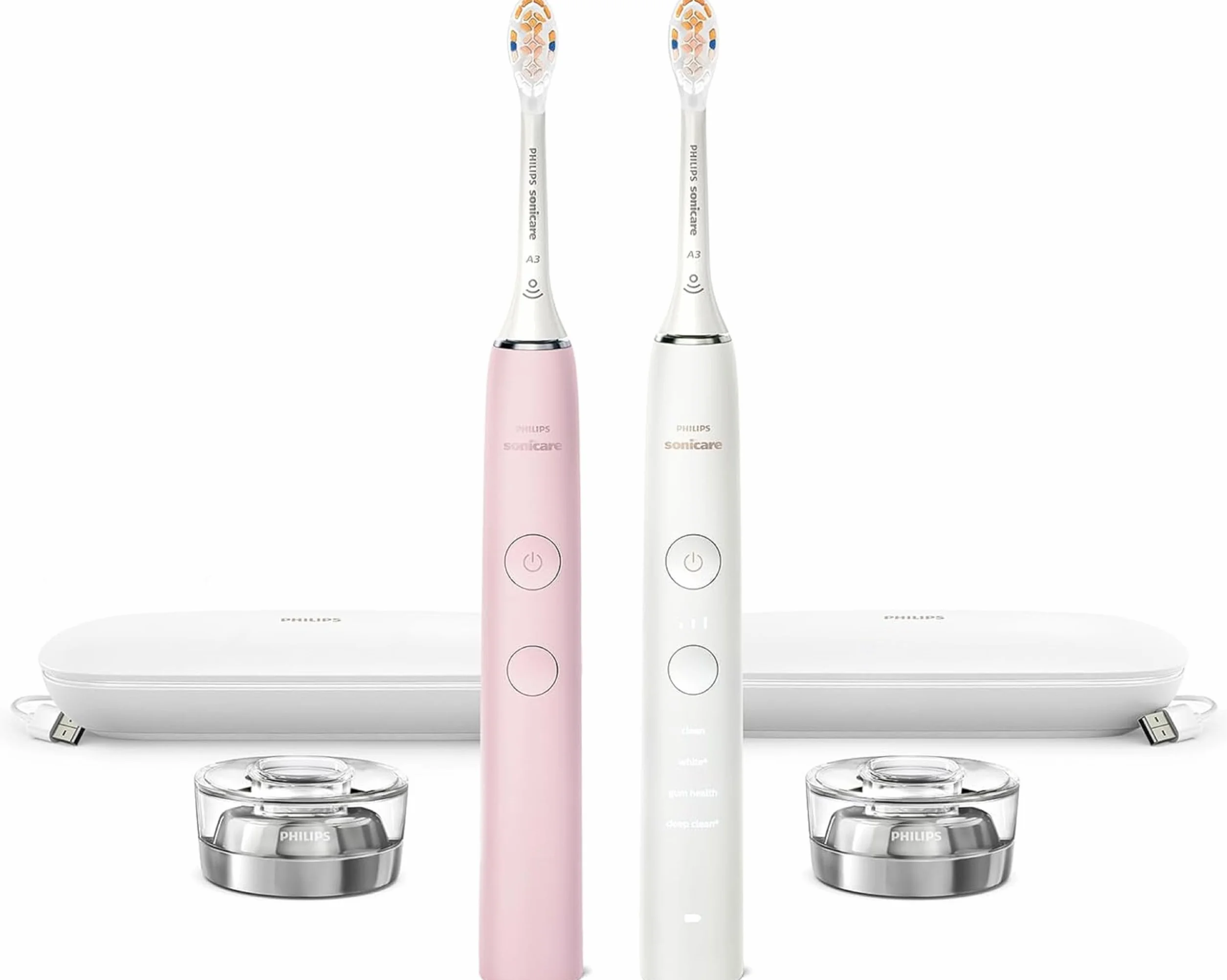 Sonicare DiamondClean Connected Rechargeable Battery Powered Toothbrush 2-Pack Pink/White