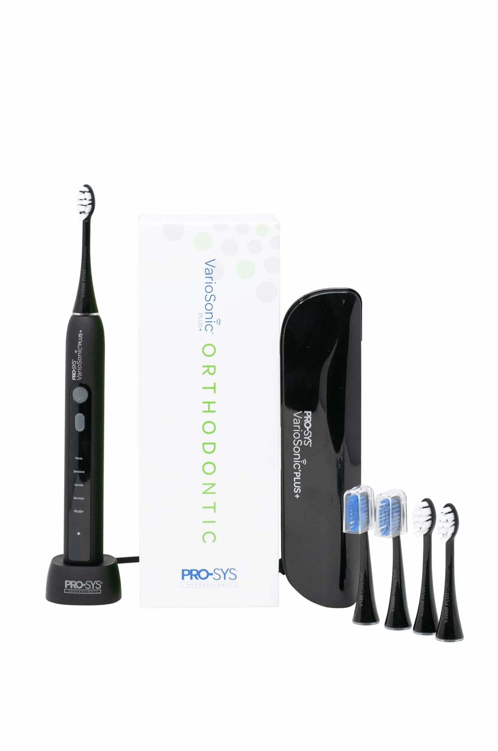 VarioSonic Plus+ Orthodontic Kit Professional Electric Toothbrush, Rechargeable with Pressure Sensor and Timer, Customizable Intensity Powered Toothbrush with Travel Case